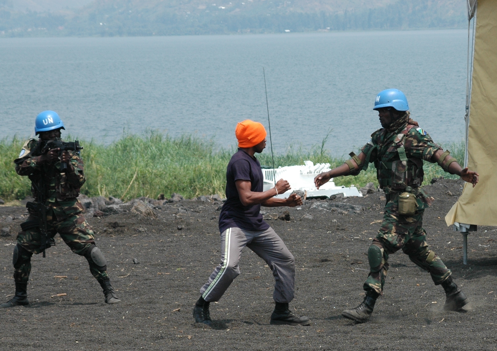 Elements of the Force Intervention Brigade of MONUSCO give a demonstration of their know-how in combat. The Brigade is mandated by the UN Security Council to neutralize all armed groups in eastern D.R. Congo.